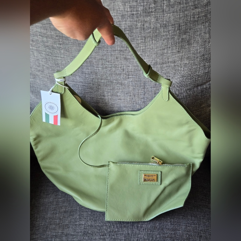 VIOLA CASTELLANI Made ln Italy Leather Hobo With Oval Bottom.Sage. NWT